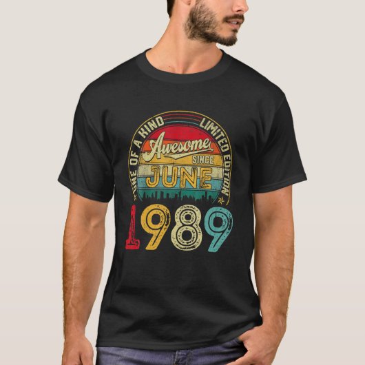 ヴィンテージ1989年6月32日誕生日装飾男性へ Tシャツ (正面)