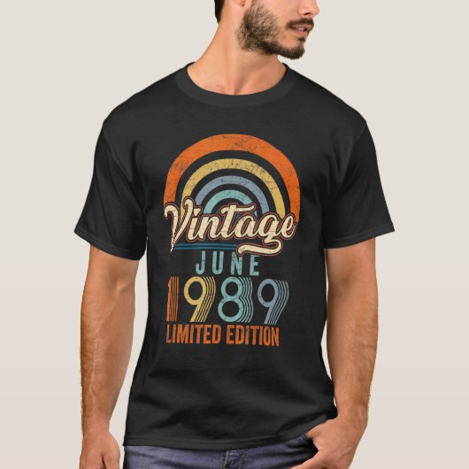 ヴィンテージ1989年6月33日誕生日 Tシャツ (正面)