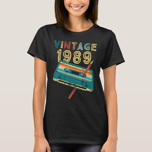 ヴィンテージ1989音楽カセット34誕生日34年 Tシャツ (正面)