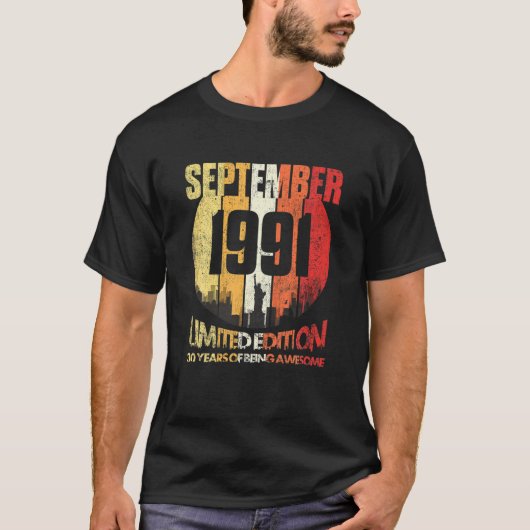 ヴィンテージ1991おもしろい年9月30日30年 Tシャツ (正面)