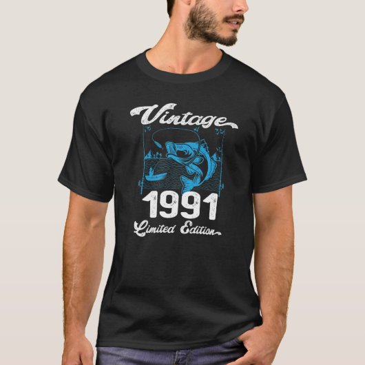 ヴィンテージ1991年31歳魚釣り漁師誕生田 Tシャツ (正面)