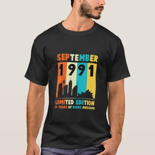 ヴィンテージ1991 30th誕生日1991年9月パーティー30 tシャツ (正面)