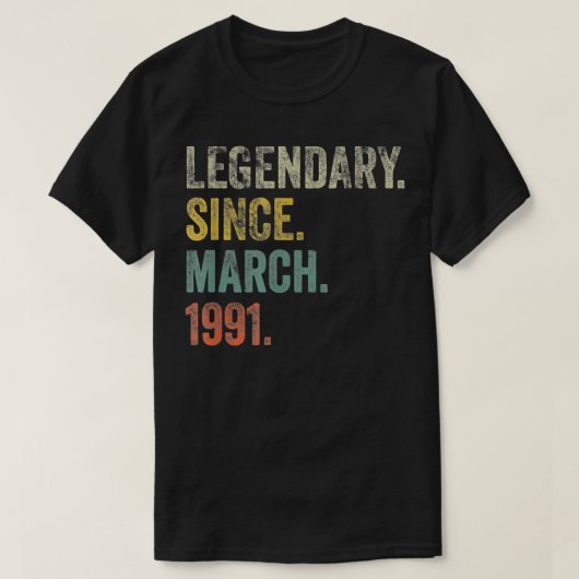 ヴィンテージ1991 31誕生日伝説3月1日以来 Tシャツ (デザイン正面)