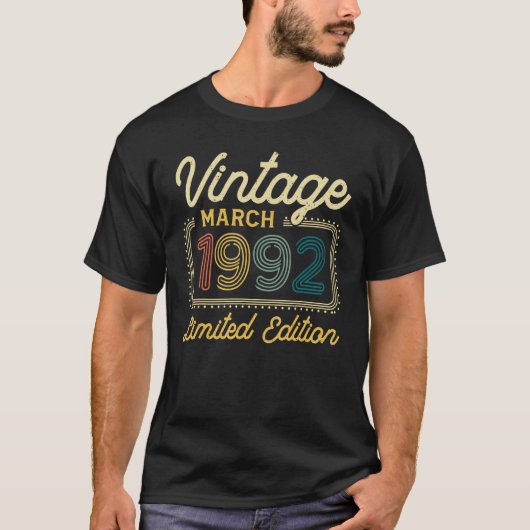 ヴィンテージ1992年3月30歳誕生日 Tシャツ (正面)