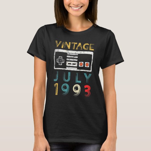 ヴィンテージ1993年7月28誕生日28歳ゲーマー Tシャツ (正面)