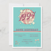 ヴィンテージ1994 30th誕生日レトロティール（緑がかった色）招待状 招待状 (正面)