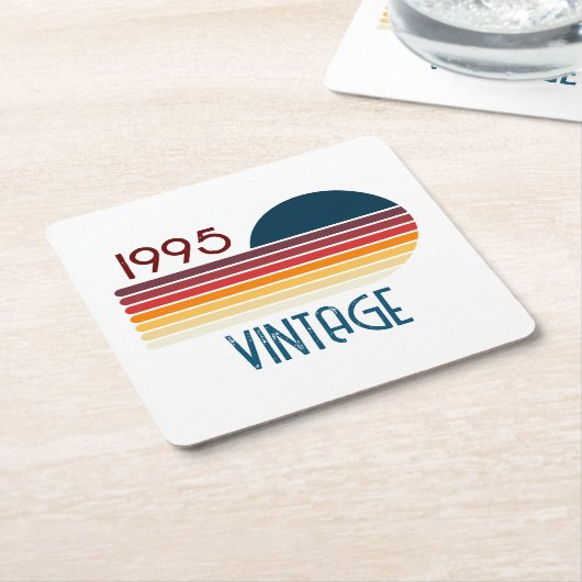 ヴィンテージ1995ストライプレトロ太陽30th誕生日 スクエアペーパーコースター (アングル)