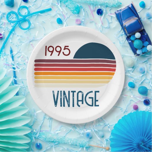 ヴィンテージ1995ストライプレトロ太陽30th誕生日 ペーパープレート (パーティー)