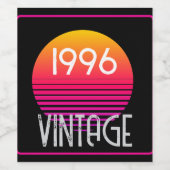 ヴィンテージ1996年ネオン風レトロストライプサン30歳の誕生日 ワインラベル (シングルラベル)