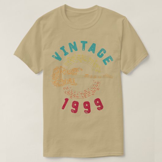 ヴィンテージ1999誕生日限定版ギター音楽 Tシャツ (デザイン正面)