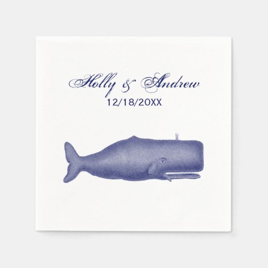 ヴィンテージ19thセンチュリークジラスケッチN スタンダードカクテルナプキン (正面)