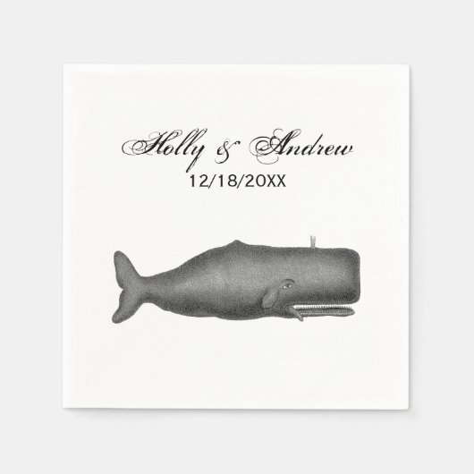 ヴィンテージ19thセンチュリークジラスケッチN スタンダードカクテルナプキン (正面)