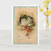 ヴィンテージ2かわいい子猫たち カード (黄色い花)