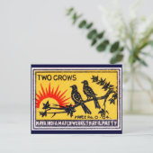 ヴィンテージ2つのカラスのマッチラベル ポストカード (スタンド正面)