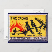 ヴィンテージ2つのカラスのマッチラベル ポストカード (正面/裏面)