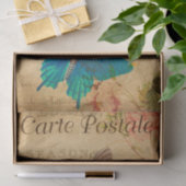 ヴィンテージ2つの青い蝶フローラ花フランスの 薄葉紙 (ギフト)