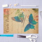 ヴィンテージ2つの青い蝶フローラ花フランスの 薄葉紙 (クラフト)