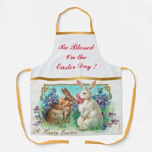 ヴィンテージ2ラビットイースターエッグホリデー エプロン (正面)