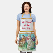 ヴィンテージ2ラビットイースターエッグホリデー エプロン (着用した状態)