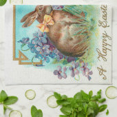 ヴィンテージ2ラビットイースターエッグホリデー キッチンタオル (折り畳み)