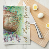 ヴィンテージ2ラビットイースターエッグホリデー キッチンタオル (四つ折り)