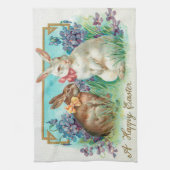 ヴィンテージ2ラビットイースターエッグホリデー キッチンタオル (縦)