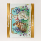 ヴィンテージ2ラビットイースターエッグホリデー ジグソーパズル (縦)