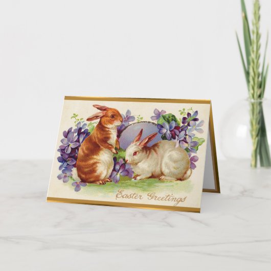 ヴィンテージ2ラビットイースターホリディフォールディングカード シーズンカード (正面)