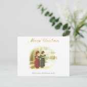 ヴィンテージ2人の姉妹がいる白いクリスマスシーン ポストカード (スタンド正面)