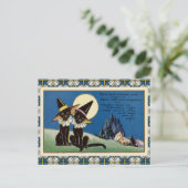 ヴィンテージ2匹の黒猫ハロウィン ポストカード (スタンド正面)