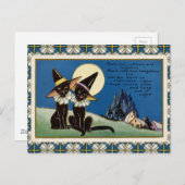 ヴィンテージ2匹の黒猫ハロウィン ポストカード (正面/裏面)