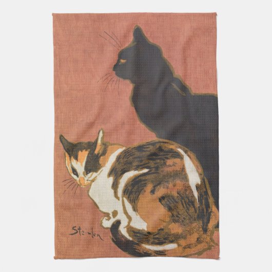ヴィンテージ2匹絵画の猫のステインレン キッチンタオル (縦)