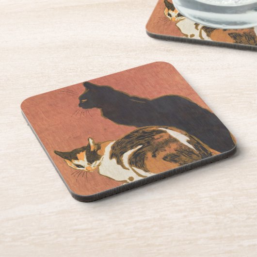 ヴィンテージ2匹絵画の猫のステインレン コースター (左側)