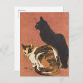 ヴィンテージ2匹絵画の猫のステインレン ポストカード (正面/裏面)
