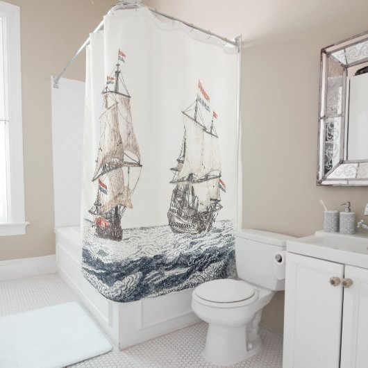ヴィンテージ2隻のセーリングシップSea Johan Teyler シャワーカーテン (インサイチュ)