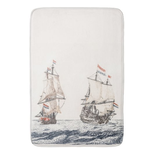 ヴィンテージ2隻のセーリングシップSea Johan Teyler バスマット (正面縦)