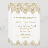 ヴィンテージ20のアールデコホタテ白金ゴールド結婚 招待状 (正面/裏面)