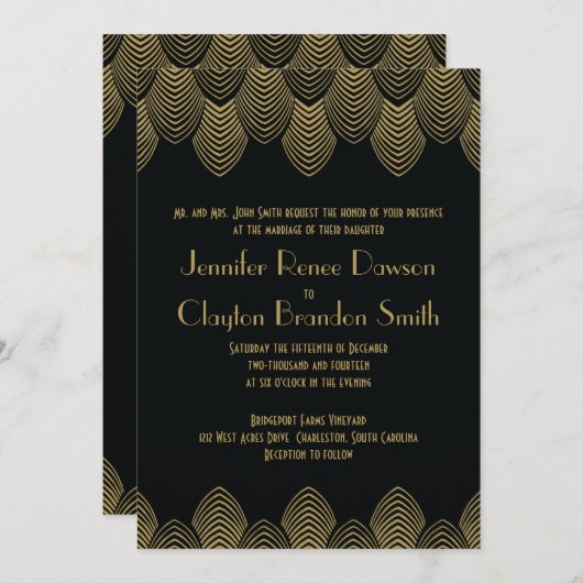 ヴィンテージ20のアールデコホタテ結婚式招待状 招待状 (正面/裏面)