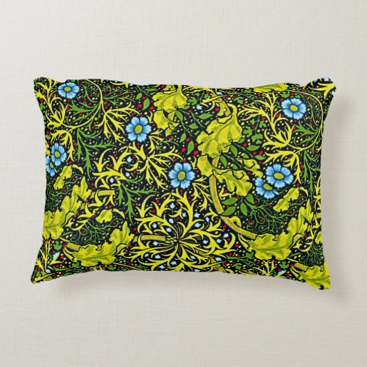 ヴィンテージ20世紀初頭パターンブルーグリーン金ゴールド アクセントクッション (裏面)