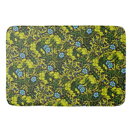 ヴィンテージ20世紀初頭パターンブルーグリーン金ゴールド バスマット (正面)