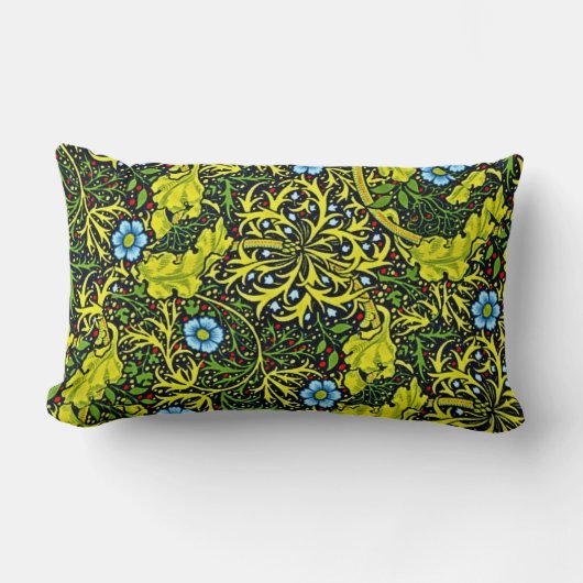 ヴィンテージ20世紀初頭パターンブルーグリーン金ゴールド ランバークッション (正面)