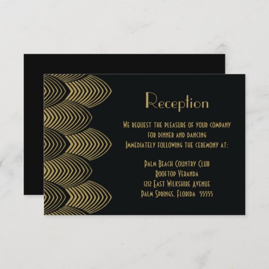 ヴィンテージ20年代のアールデコ・ウェーブの結婚式の披露宴 エンクロージャーカード (正面/裏面)