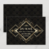 ヴィンテージ20年代 ゴールド ブラック グレートギャツビー ウェディング セーブザデート (正面/裏面)