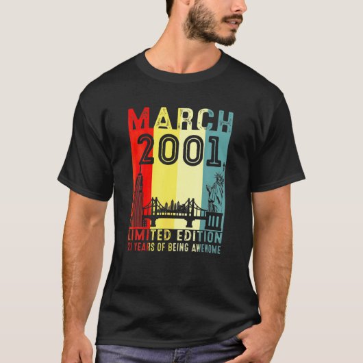 ヴィンテージ2001年3月以素晴らし降21歳 Tシャツ (正面)