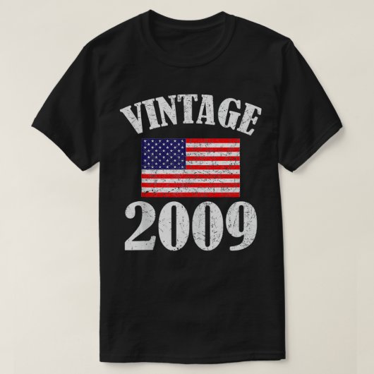 ヴィンテージ2009 15歳アメリカ国旗の誕生日4 Tシャツ (デザイン正面)