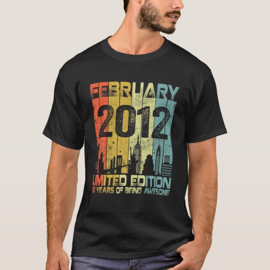 ヴィンテージ2012年おもしろい2月10日誕生日10年 Tシャツ (正面)