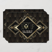 ヴィンテージ20s金ゴールドブラックアールデコは私のリングや輪ベアラ 招待状 (正面/裏面)