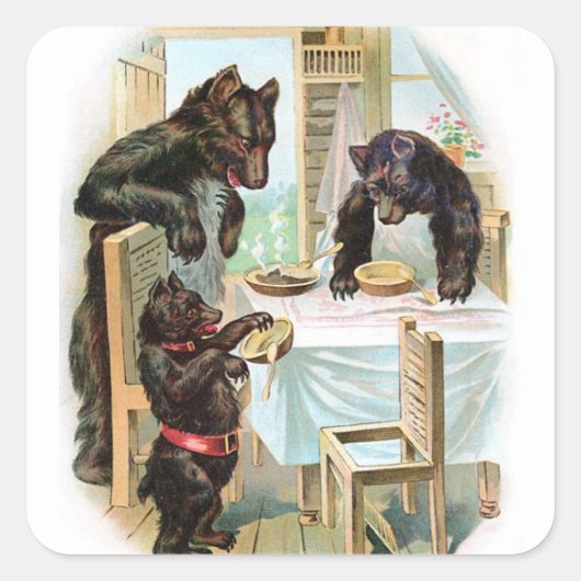 ヴィンテージ3クマのステッカー スクエアシール (正面)