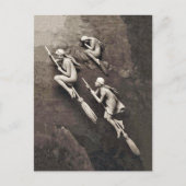 ヴィンテージ3ハロウィンウィッチズ飛んでいるブルーム ポストカード (正面)