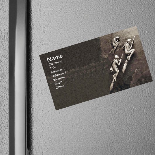 ヴィンテージ3ハロウィンウィッチズ飛んでいるブルーム マグネット名刺